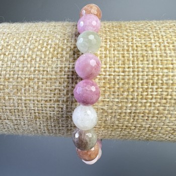 Jadeite Bracelet, Colored Natural Stone, Faceted Beads, 8 mm Diameter ±, Length 18 cm ± (Stretch)