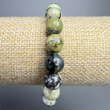 Green Opal Bracelet - Natural Stone, Smooth Beads, 10mm Diameter +/-, 18cm Length +/- (Stretch)