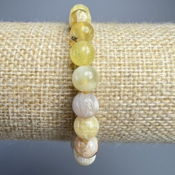 Bracelet Yellow Opal natural stone smooth beads, 8mm diameter, length 18cm +/- (stretch)