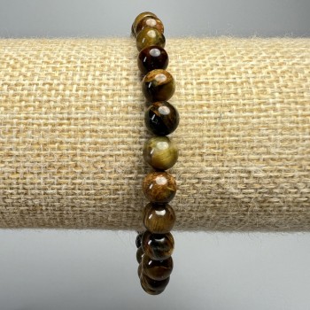 Yellow Petersite Bracelet, Natural Stone, Smooth Beads, 6.5 mm Bead Diameter, 18 cm Length (Stretch)