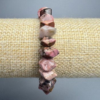 Rhodonite bracelet, natural stone, faceted rondel beads, diameter 10x7 mm, length 18 cm (stretch)