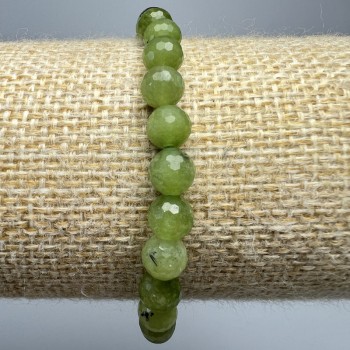 Canadian Jadeite Bracelet with natural stone, faceted beads, 6 mm diameter, 18 cm length +/- (stretch)