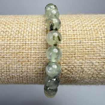 Prehnite bracelet with natural stone smooth beads, 8 mm diameter, 18 cm length (stretch)