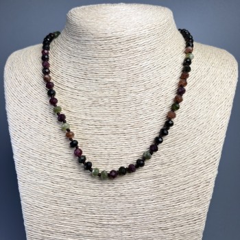 Natural tourmaline necklace with faceted rondelle beads, diameter 6×4.5 mm, length 50 cm