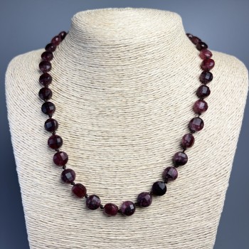 Rubellite Tourmaline Necklace, natural gemstone, faceted coin-shaped beads, 10×6 mm diameter, 50 cm length