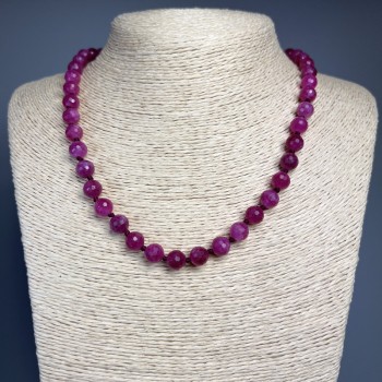 Raspberry Tourmaline Beaded Necklace, Faceted 8 mm Beads, Length 50 cm ±