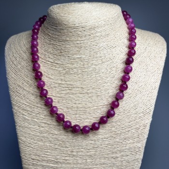 Raspberry Tourmaline Necklace with a Smooth Round Bead, 8.5 mm Diameter, 50 cm Length