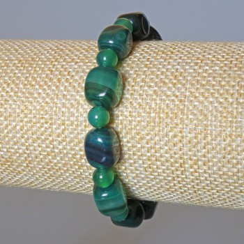 Green Agate Bracelet, natural stone, bar beads 9x12 mm ±, smooth round beads 6 mm ±, length 18 cm ± (stretch)