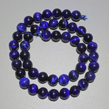 Blue Cat's Eye Beads, Natural Stone, Smooth Round Beads, 8 mm Diameter ±, 38 cm Length ±, on Thread