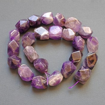 Amethyst Beads - Natural Gemstone Faceted Nuggets, 12×16 mm, 37 cm Length on Thread