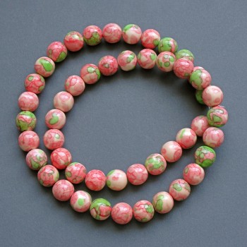 Variscite Beads (Acrylic) Pink, White, and Green Smooth Beads, 10 mm Diameter, 40 cm Length on Fishing Line