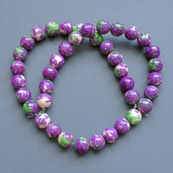 Beads 'Variscite' (synthetic acrylic) violet, white, and green smooth round beads, 10.5 mm diameter, about 40 cm long on a thread