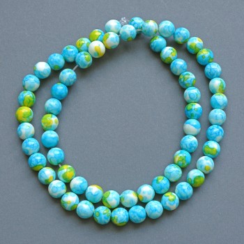 Beads 'Variscite' (synthetic acrylic) blue, white, and yellow smooth spheres, 6.5 mm diameter, 39 cm long on thread