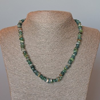 Natural green jasper necklace with faceted beads, 8x3 mm diameter, 48 cm length