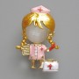 Nurse Brooch Pendant with White Cat's Eye, Pink and White Enamel, Gold-Tone Metal 23x36mm
