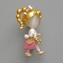 Brooch pendant «Girl» white cat's eye and enamel, gold-tone metal 16x35mm