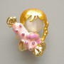 Brooch 'Girl with a Candy' White Cat's Eye, Pink and Purple Enamel, Chameleon Crystals, Gold-Tone Metal 25x30mm