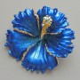Brooch Pendant Petunia Flower Blue Matte Enamel, Blue Rhinestones, Green Glitter, Gold-Tone Metal 51x51 mm