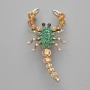 Brooch pendant Scorpion with green and yellow rhinestones, gold-tone metal 28x54 mm