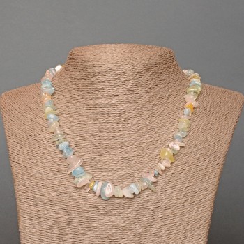 Morganite Necklace with natural stone chips, 9×3 mm, length 48 cm