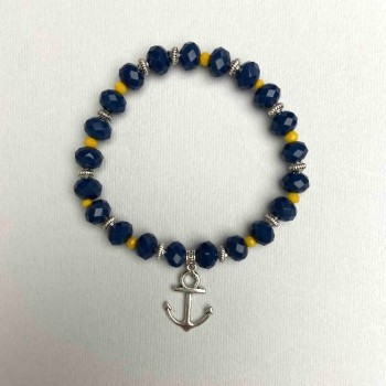 Bracelet with Blue and Yellow Czech Crystal, Faceted Rondelles, Diameter 8x6 mm, 3.5x3 mm +/-, Length 18 cm (stretch) with metal inserts