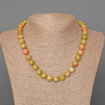 Heliotrope Jasper Necklace, Natural Stone, Faceted Bead, 10mm diameter, 47 cm length