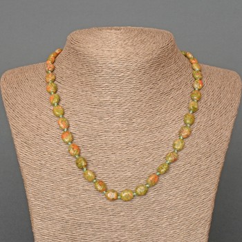 Necklace of heliotrope jasper, natural stone oval beads, 8×10 mm, length about 48 cm