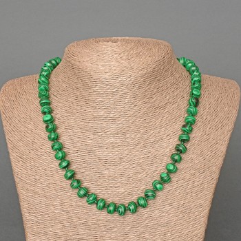 Necklace with synthetic malachite, smooth rondel, diameter 9×7 mm, length 49 cm ±