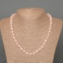 Rose Quartz Necklace with Natural Stone, Faceted Diamond-Shaped Beads, 8x8 mm, Length 49 cm, with Seed Beads