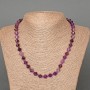 Faceted Amethyst Necklace, natural stone, diamond-shaped beads, diameter 8.5x8.5 mm, length 49 cm, with seed beads