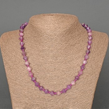 Natural Amethyst Necklace with Faceted Rhombus Beads, 8x8mm, 49 cm long, with seed beads