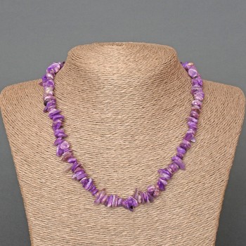 Charoite Necklace with natural gemstone chips, diameter 9x3 mm, length 47 cm
