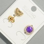 Xuping stud earrings with purple crystal and white rhinestones, round setting, 9.5 mm diameter, gold plating