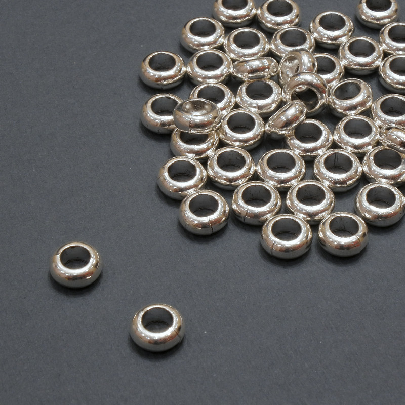 Pandora Bead Findings, diameter 7×3 mm, hole diameter 3.7 mm, packaging 20 g, 52 pcs. (±)