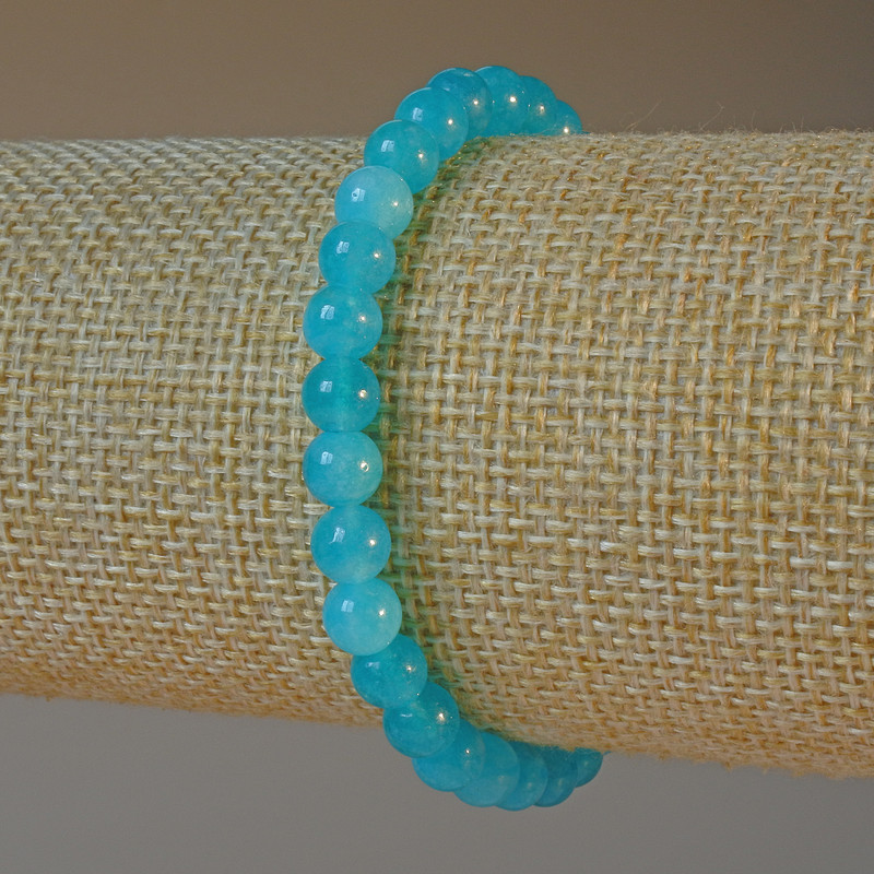 Браслет Аквамарин натуральний камінь гладка кулька, діаметр 6мм+-, довжина 18см+- (стрейч)