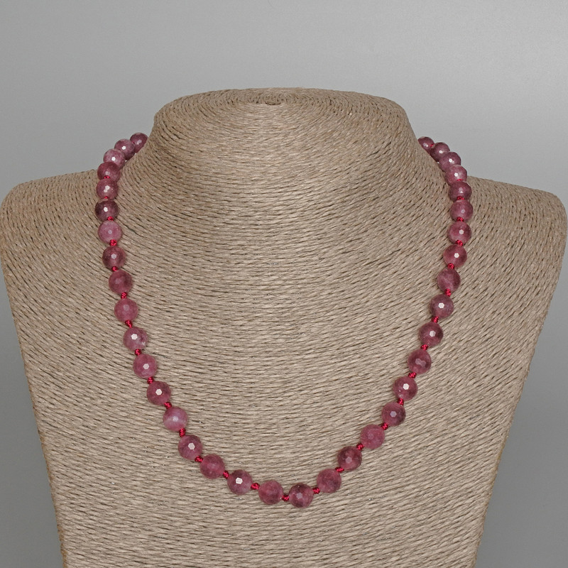 Rubellite Tourmaline Necklace, natural stone, faceted beads, 8 mm diameter, 48 cm length