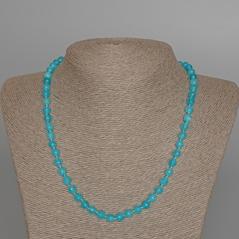 Aquamarine Necklace with Natural Stone, Faceted Beads, 6 mm Diameter, 49 cm Length