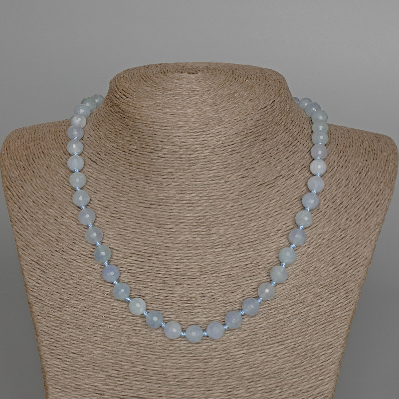 Aquamarine Necklace with natural stone, faceted bead, 8 mm diameter, 47 cm length