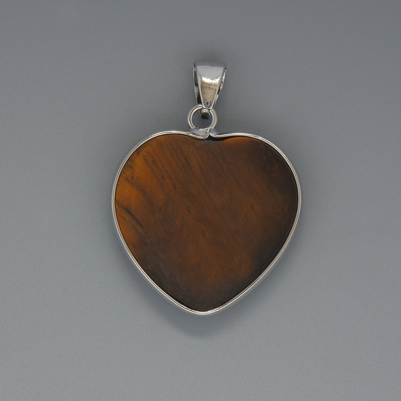 Heart Pendant with Tiger's Eye, diameter 26x26mm ±, length 36mm ±, in a silver-toned setting