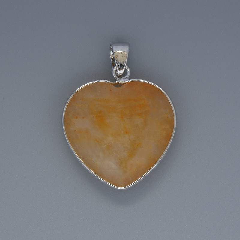 Heart Pendant, Yellow Agate, 26×26 mm diameter, 36 mm length ± in a silver setting