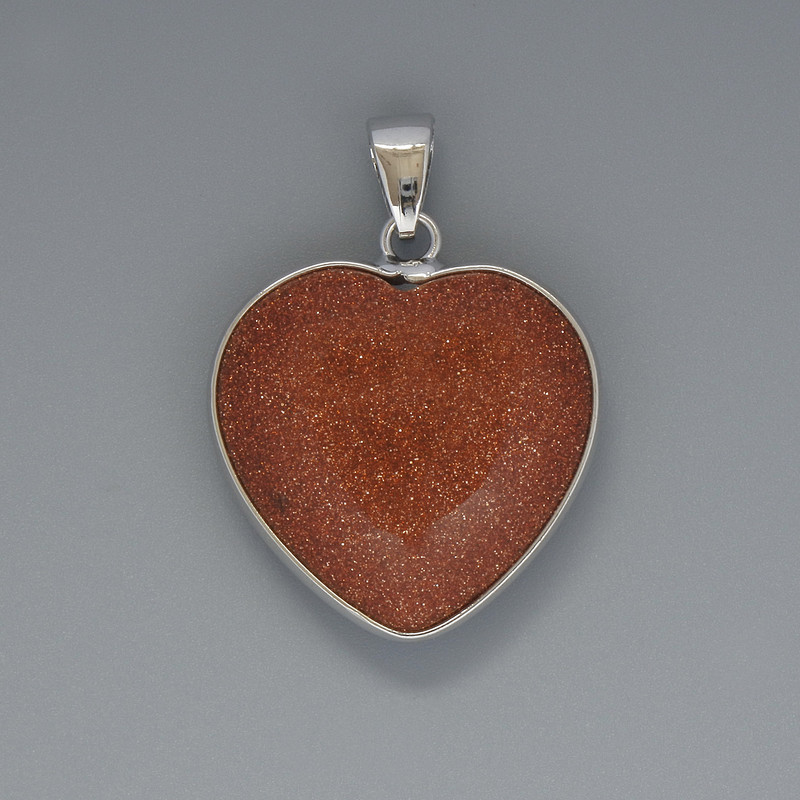 Pendant 'Heart' with Golden Sand Aventurine, diameter 26x26mm±, length 36mm± in a silver-toned bezel