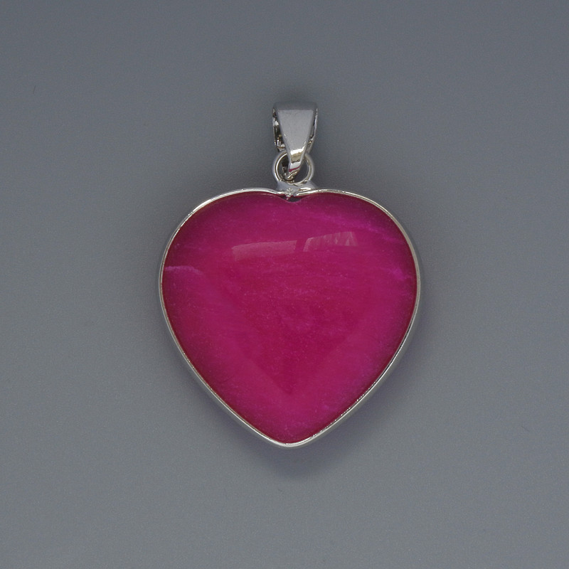 Heart Pendant with Raspberry Tourmaline, 26x26 mm Diameter ±, 36 mm Length ±, in a Silver-Toned Setting