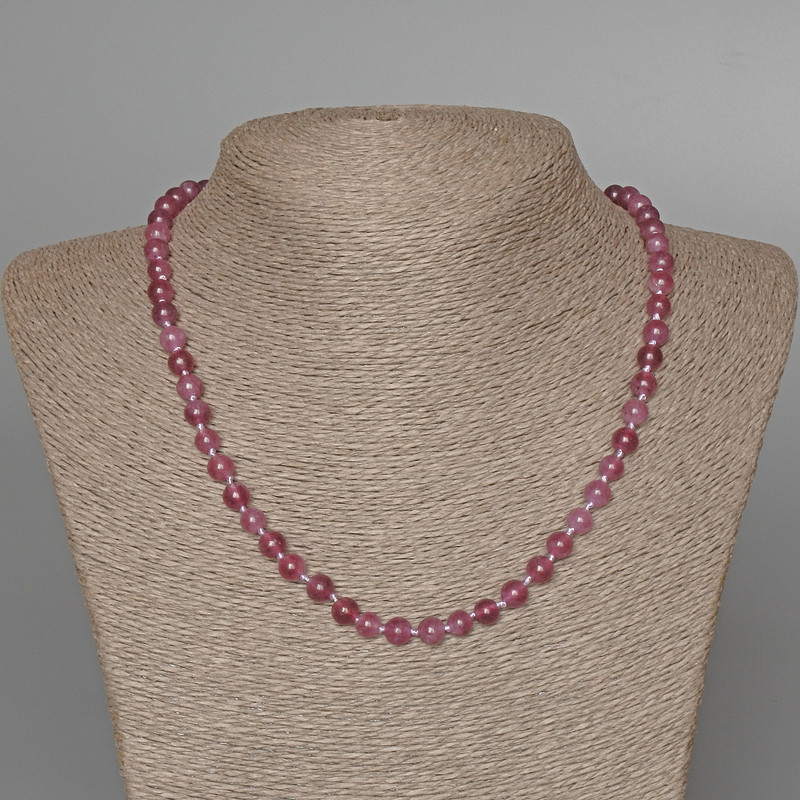 Rubellite Tourmaline Necklace with Natural Stone Smooth Beads, 6.5 mm Diameter, 48 cm Long