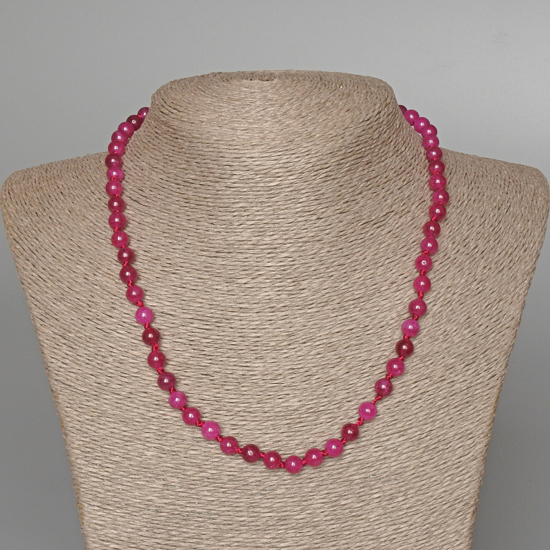 Raspberry Tourmaline Necklace with Smooth Beads, 6 mm Diameter, 47 cm Length