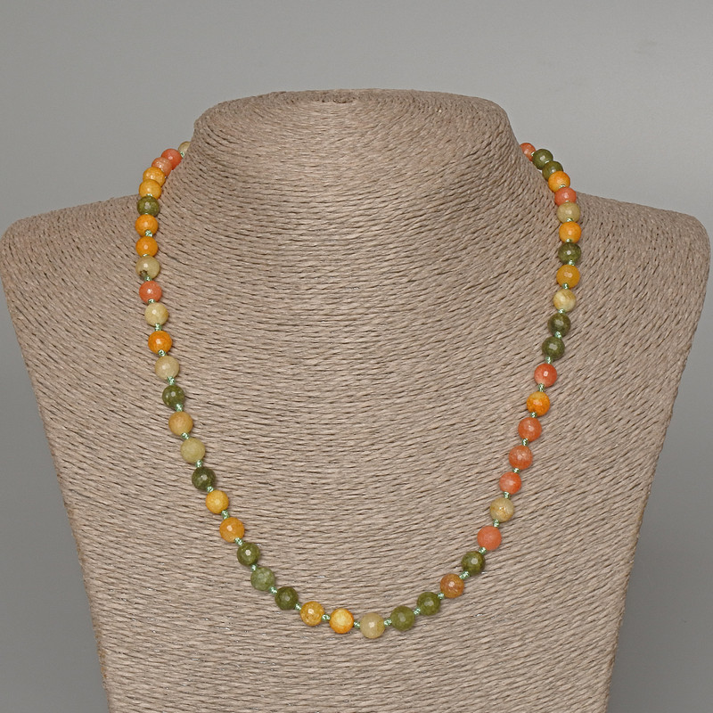 Assortment Necklace of Natural Stone with Faceted Beads, 6.5 mm Diameter, 51 cm Length