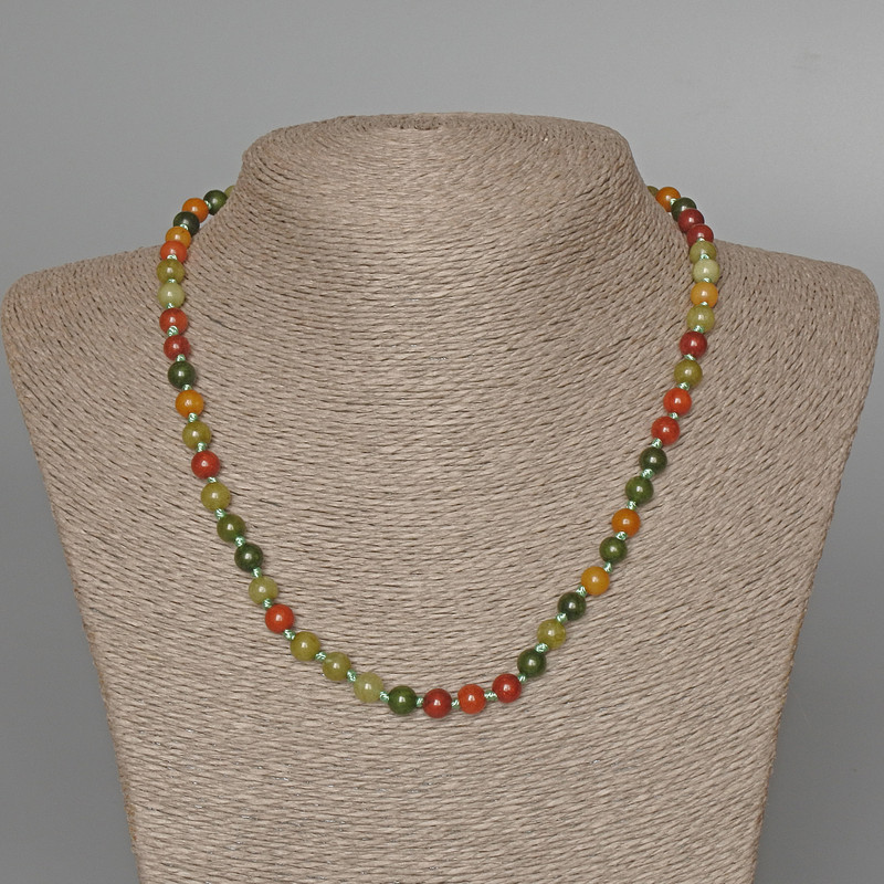 Assortment Necklace of Natural Stone, Smooth Beads, 6.5 mm Diameter, 47 cm Length