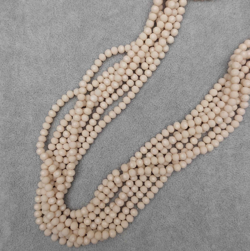 Beige Czech Crystal Faceted Rondelle Beads, 6x5mm, 41mm length on a thread