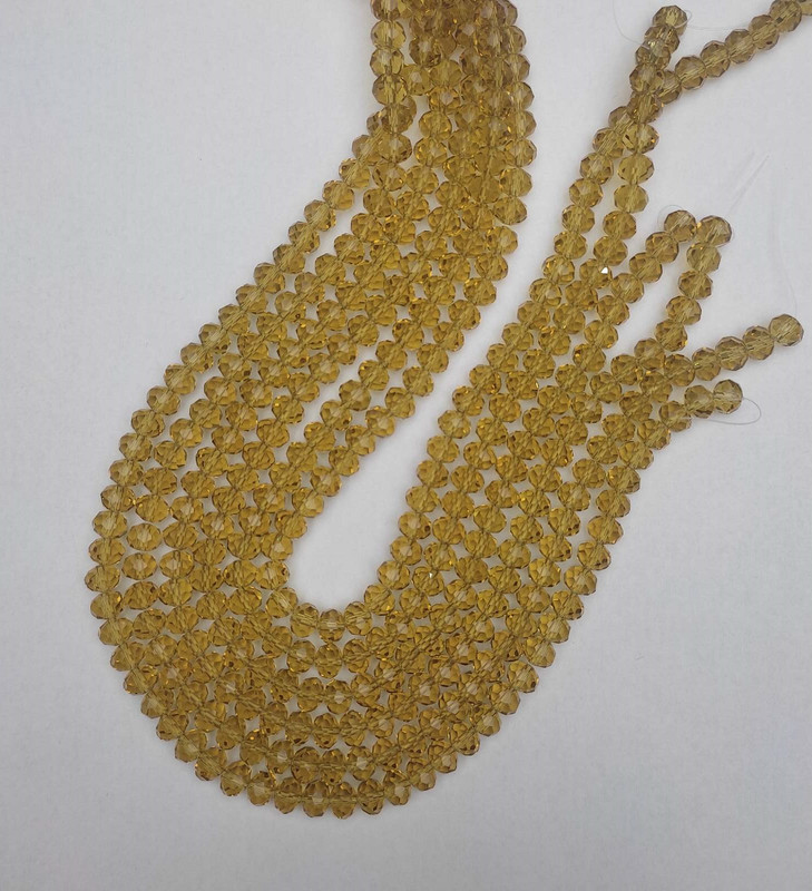 Beads Czech Crystal Transparent Champagne Faceted Rondelle, 8x6 mm diameter, 40 mm length +/- on a beading thread