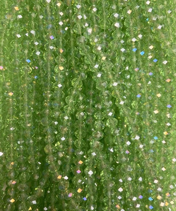 Salad-Green Czech Crystal Faceted Rondelle Beads with Gasoline Finish, 6x5mm, 42mm Length, on Thread