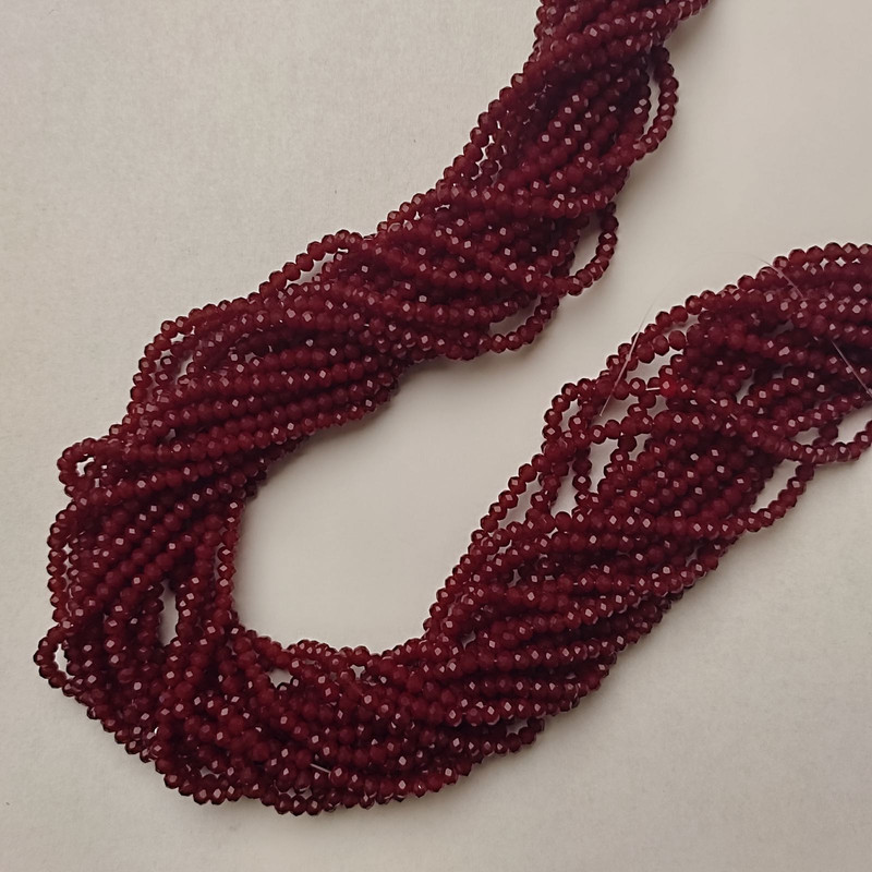 Dark Red Czech Crystal Rondelle Beads, Faceted, Diameter 3 x 2.5 mm, Length About 37 mm on Thread